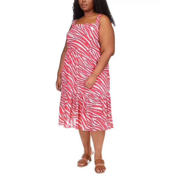 Michael Kors Soft Zebra Midi Dress viscose Red Plus Size 2X MSRP $185 - Picture 1 of 3